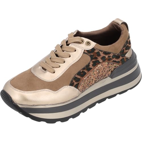 Palado Sneaker Damen Tialha - stylische Turnschuhe mit Leopardenmuster und Glitzer-Details - Trendige Damenschuhe mit Plateau-Sohle für Freizeit & Alltag Braun UK4,5 - EU37 von Palado