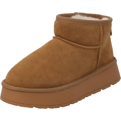 Palado Stiefeletten Damen Chinu by Sila Sahin – bequeme Boots aus Leder - warm gefütterte Stiefel - modische Winterschuhe Camel UK5,5 - EU38 von Palado