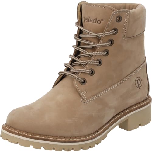 Palado Stiefeletten Damen Funnall – robuste Stiefel Made in Portugal – warm gefütterte Boots – bequeme Winterschuhe Beige UK4,5 - EU37 von Palado