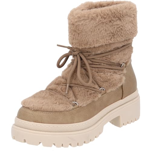 Palado Stiefeletten Damen Ithaka - gefütterte Winterstiefel - modische Schneestiefl mit Reißverschluss - bequeme Hüttenschuhe für Frauen Beige UK5,5 - EU38 von Palado