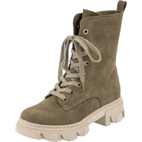 Palado Stiefeletten Damen Lefkada – bequeme Boots - robuste Stiefel - leicht gefütterte Schnürstiefel Khaki UK8 - EU41 von Palado