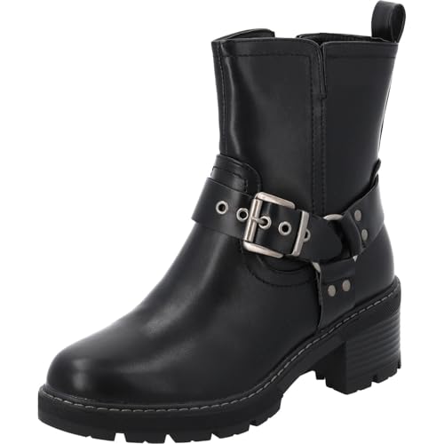 Palado Stiefeletten Damen Tsuna - stylische Biker Boots mit robuster TPR-Sohle - leicht gefüttert für Herbst & Winter - modische Winterschuhe mit Schnallen-Detail Schwarz UK5,5 - EU38 von Palado