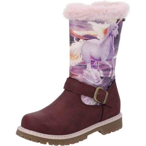Palado Stiefeletten Mädchen Kids Salesin G – wasserabweisende Boots - warm gefütterte Stiefel – modische Winterschuhe mit Einhorn-Design Bordeaux EU31 von Palado