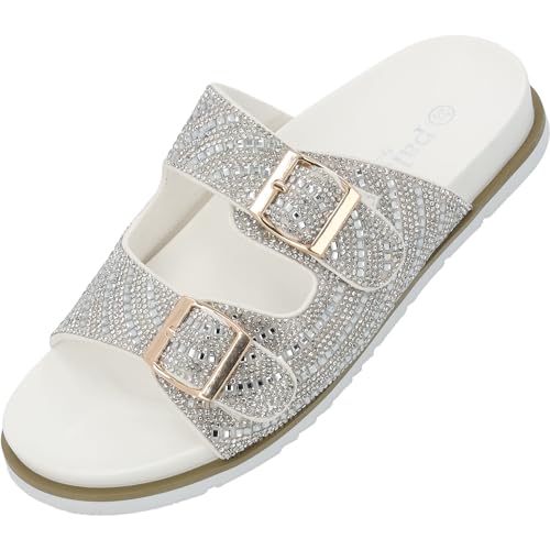 Palado Tegma by Sila Sahin Damen Mules - modische Plateau Pantoletten - elegante Hausschuhe für Frauen mit Absatz - Sommerschuhe mit Strasssteinen Silber UK7 - EU40 von Palado