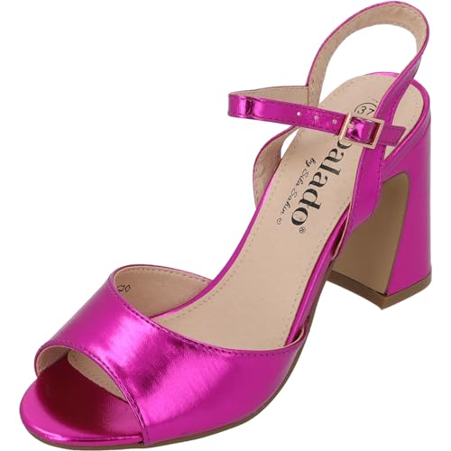 Palado Temmi by Sila Sahin Keilsandalen Damen - modische Sandaletten mit Absatz - elegante Wedges für Frauen - bequeme Plateau Schuhe - stilvolle high heels plateau Fuchsia Metallic UK6 - EU39 von Palado