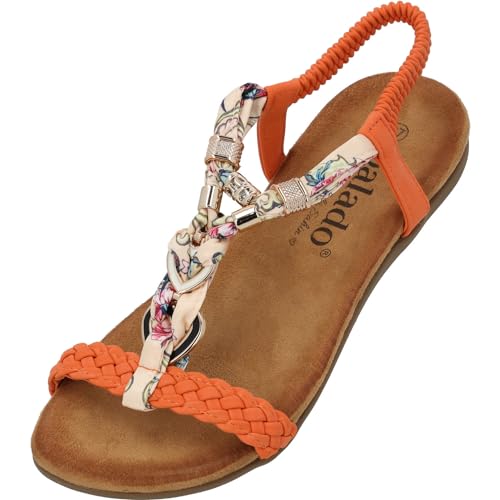 Palado Ubah by Sila Sahin Sandalen Damen - modische Zehentrenner Sandaletten - bequeme Sommerschuhe - stilvolle Schuhe für Frauen Orange UK4,5 - EU37 von Palado
