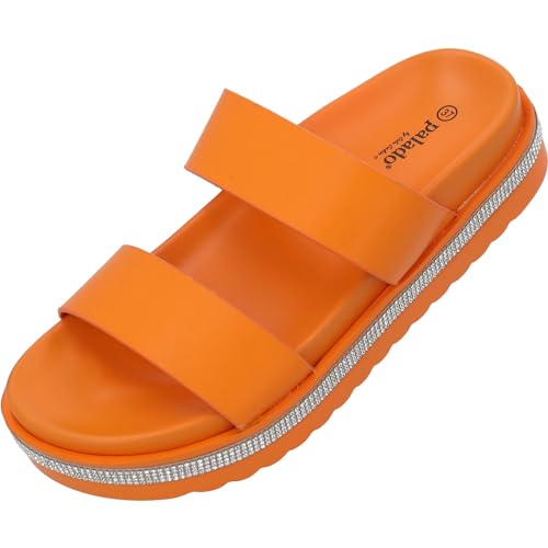 Palado Ulie by Sila Sahin Damen Mules - modische Plateau Pantoletten - Elegante Hausschuhe für Frauen mit Absatz - Sommerschuhe mit Glitzern Orange UK5,5 - EU38 von Palado