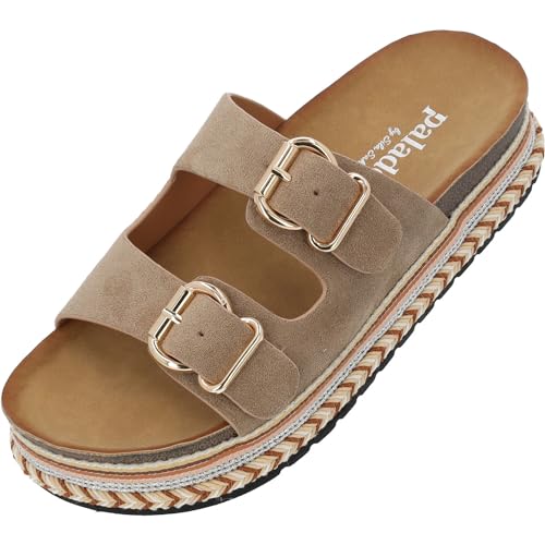 Palado Veast by Sila Sahin Mules Damen - modische Plateau Pantoletten - elegante Hausschuhe für Frauen mit Absatz - stillvolle Sommerschuhe Beige UK5,5 - EU38 von Palado