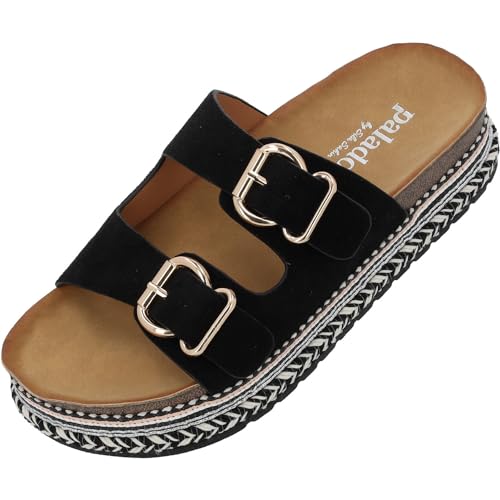 Palado Veast by Sila Sahin Mules Damen - modische Plateau Pantoletten - elegante Hausschuhe für Frauen mit Absatz - stillvolle Sommerschuhe Schwarz UK6 - EU39 von Palado