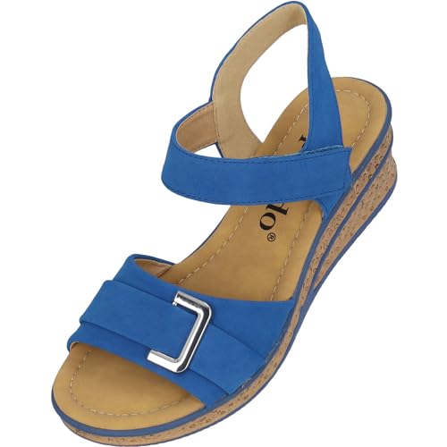 Palado Vemlu Keilsandalen Damen - modische Sandaletten mit Absatz - Elegante Sandalen für Frauen - bequeme Plateau Schuhe Blau UK8 - EU41 von Palado