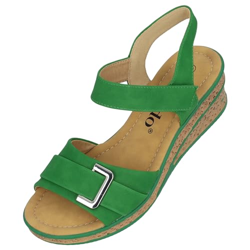 Palado Vemlu Keilsandalen Damen - modische Sandaletten mit Absatz - Elegante Sandalen für Frauen - Bequeme Plateau Schuhe Grün UK4,5 - EU37 von Palado