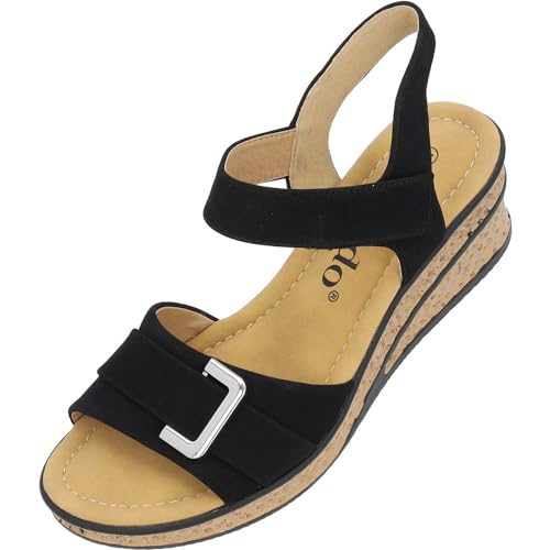 Palado Vemlu Keilsandalen Damen - modische Sandaletten mit Absatz - Elegante Sandalen für Frauen - Bequeme Plateau Schuhe Schwarz UK5,5 - EU38 von Palado