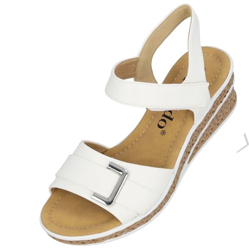 Palado Vemlu Keilsandalen Damen - modische Sandaletten mit Absatz - Elegante Sandalen für Frauen - Bequeme Plateau Schuhe Weiß UK4,5 - EU37 von Palado