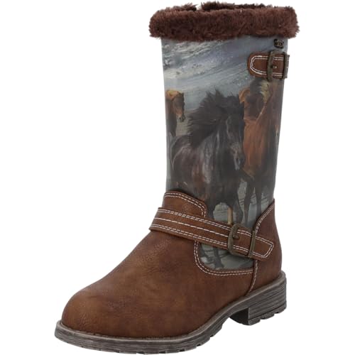 Palado Winterstiefel Mädchen Kids Qilana G - warm gefütterte Stiefel - wasserabweisende Boots und mit stylischem Pferde-Design für kalte Tage Braun EU32 von Palado