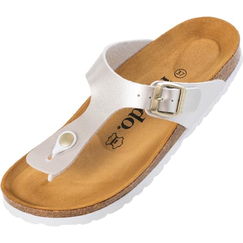 Palado Zehentrenner Damen Kos Metallic – gefertigt in Spanien – Obermaterial mit metallischer Optik – Weichfußbett – Veloursleder-Decksohle Altsilber UK9 - EU42 von Palado