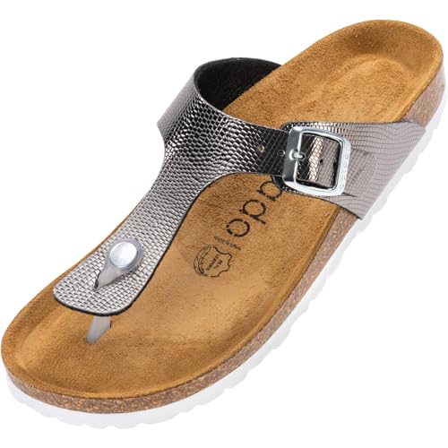 Palado Zehentrenner Damen Kos Titano – gefertigt in Spanien – modernes Schuppen-Design – glänzende Metallic-Optik – bequemer Komfort Anthrazit UK3,5 - EU36 von Palado