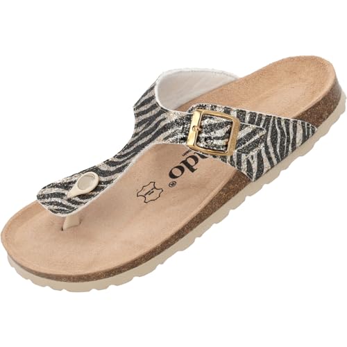 Palado Zehentrenner Damen Kos Wild – gefertigt in Spanien – auffällige Tiermuster – Decksohle aus Veloursleder – komfortables Weichfußbett – EVA-Sohle Braun Zebra UK7 - EU40 von Palado