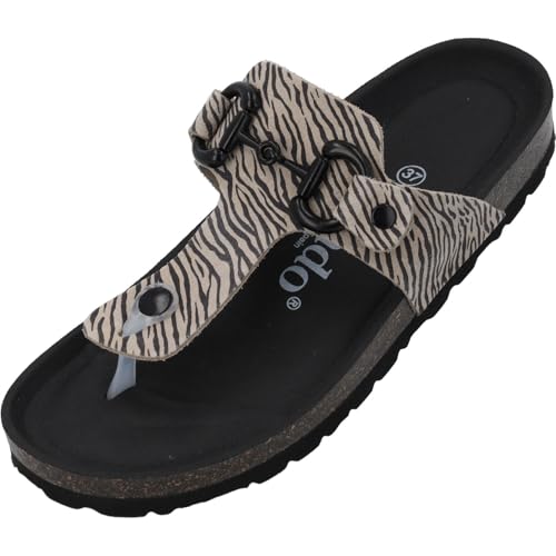 Palado Zehentrenner Damen Kos Zebra - gefertigt aus hochwertigem Veloursleder - Made in Spain - EVA-Sohle - Weichfußbettung - ideal für Sommer und Freizeit Beige UK4,5 - EU37 von Palado