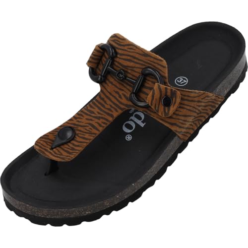 Palado Zehentrenner Damen Kos Zebra - gefertigt aus hochwertigem Veloursleder - Made in Spain - EVA-Sohle - Weichfußbettung - ideal für Sommer und Freizeit Braun UK3,5 - EU36 von Palado
