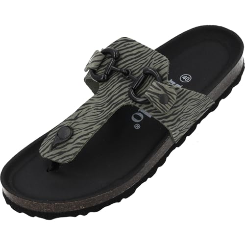 Palado Zehentrenner Damen Kos Zebra - gefertigt aus hochwertigem Veloursleder - Made in Spain - EVA-Sohle - Weichfußbettung - ideal für Sommer und Freizeit Olive UK3,5 - EU36 von Palado