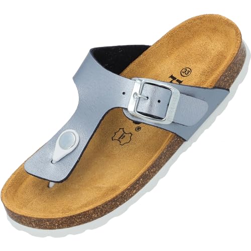 Palado Zehentrenner Mädchen Kids Kos G Metallic – coole Sandalen Made in Spain - bequeme Hausschuhe mit trendigen Farben - modische Sommerschuhe mit Kork-Fußbett Blau EU36 von Palado
