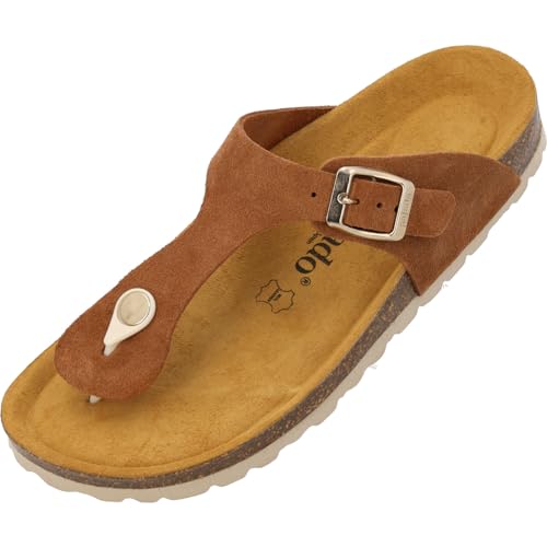 Palado Zehentrenner Damen Kos Suede Premium Leather - gefertigt aus Veloursleder - Made in Spain - EVA-Sohle - Weichfußbettung - edler Komfort für den Sommer Braun UK9 - EU42 von Palado