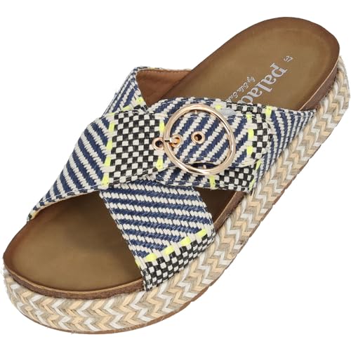 Palado Zurlo by Sila Sahin - modische Sandaletten mit Plateu - Elegante Wedges für Frauen - bequeme Schuhe mit Mustern Blau UK5,5 - EU38 von Palado