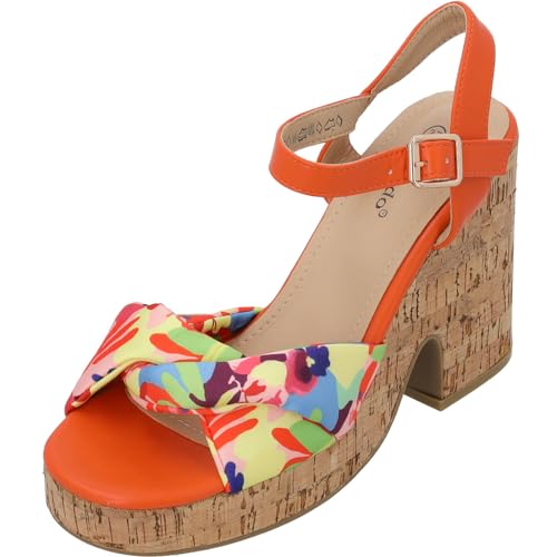 Palado keilsandalen Damen Evanie - modische Sandaletten mit Absatz - elegante Wedges für Frauen - bequeme Plateau Schuhe - stilvolle high heels Plateau orange multi UK4,5 - EU37 von Palado