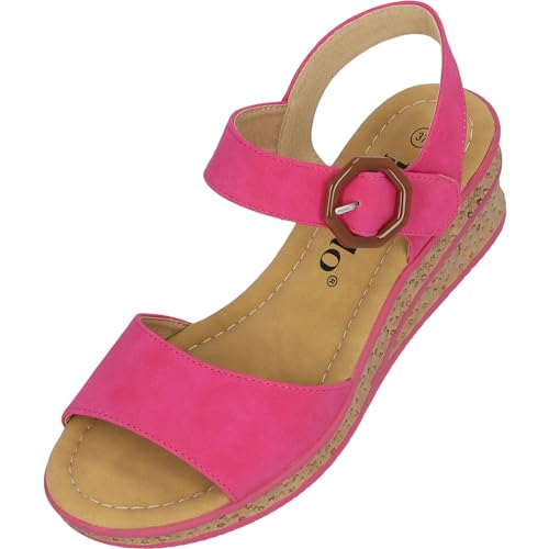 Palado keilsandalen damen Gonce - modische Sandaletten mit Absatz - elegante wedges für Frauen - bequeme Plateau Schuhe - stilvolle high heels Pink UK7 - EU40 von Palado
