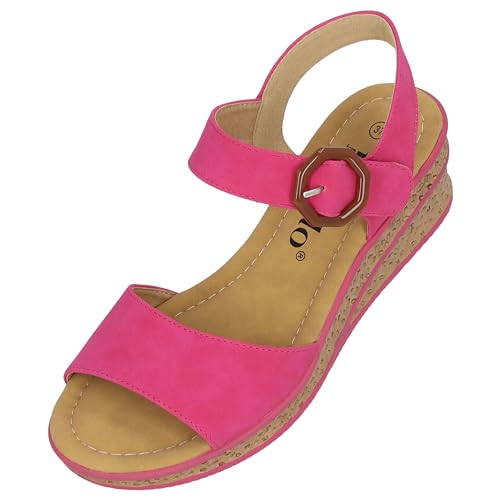 Palado keilsandalen damen Gonce - modische Sandaletten mit Absatz - elegante wedges für Frauen - bequeme Plateau Schuhe - stilvolle high heels Pink UK9 - EU42 von Palado