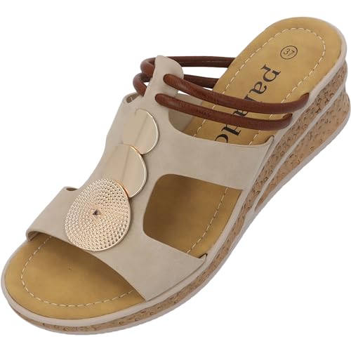 Palado keilsandalen damen Siolma - modische Sandaletten mit Absatz - elegante wedges für Frauen - bequeme Plateau Schuhe - stilvolle high heels Beige UK5,5 - EU38 von Palado