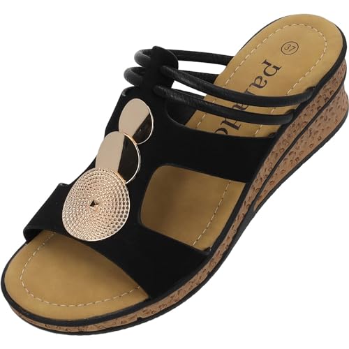 Palado keilsandalen damen Siolma - modische Sandaletten mit Absatz - elegante wedges für Frauen - bequeme Plateau Schuhe - stilvolle high heels Schwarz UK4,5 - EU37 von Palado