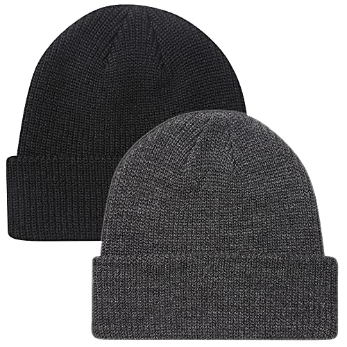 Paladoo Beanie Hat Knit Ski Cap Fisherman Beanie für Herren Damen, 2er-Pack, Schwarz/Grau meliert, Einheitsgröße von Paladoo