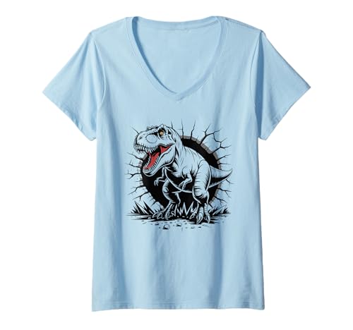 Damen Dinosaurier T- REX Tyrannosaurus Rex Cooles Dino Jungen T-Shirt mit V-Ausschnitt Damen Dinosaurier T- REX Tyrannosaurus Rex Cooles Dino Jungen T-Shirt mit V-Ausschnitt von Paläontologie Dinosaurier Skelett Wissenschaft