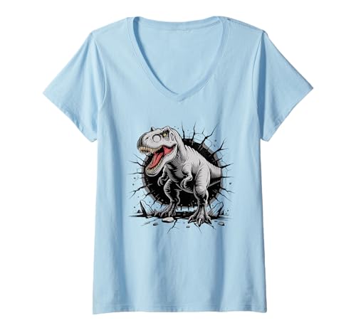 Damen Dinosaurier T- REX Tyrannosaurus Rex Cooles Dino Jungen T-Shirt mit V-Ausschnitt Damen Dinosaurier T- REX Tyrannosaurus Rex Cooles Dino Jungen T-Shirt mit V-Ausschnitt von Paläontologie Dinosaurier Skelett Wissenschaft