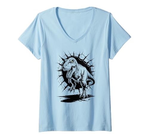 Damen Dinosaurier T- REX Tyrannosaurus Rex Cooles Dino Jungen T-Shirt mit V-Ausschnitt Damen Dinosaurier T- REX Tyrannosaurus Rex Cooles Dino Jungen T-Shirt mit V-Ausschnitt von Paläontologie Dinosaurier Skelett Wissenschaft