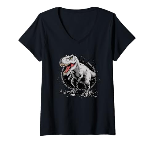 Damen Dinosaurier T- REX Tyrannosaurus Rex Cooles Dino Jungen T-Shirt mit V-Ausschnitt Damen Dinosaurier T- REX Tyrannosaurus Rex Cooles Dino Jungen T-Shirt mit V-Ausschnitt von Paläontologie Dinosaurier Skelett Wissenschaft