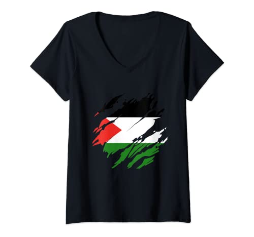 Damen Palästinensische Flagge Palästina T-Shirt mit V-Ausschnitt von Palästinensische Geschenkideen & mehr
