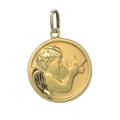 Medaille aus 9 Karat Gold, Engel und Taube, 15 mm, christlicher Shop – christlicher Kult aus 9 Karat Gold, Gold von Palais du Rosaire