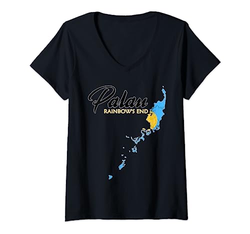 Damen Palauische Flagge T-Shirt mit V-Ausschnitt von Palau Patriot Vintage Surfing and Diving