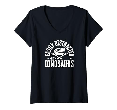 Damen Leicht abgelenkt von Dinosauriern, Paläontologie, Paläontologen T-Shirt mit V-Ausschnitt Damen Leicht abgelenkt von Dinosauriern, Paläontologie, Paläontologen T-Shirt mit V-Ausschnitt von Paleontologist Costume Adult For Women and Men