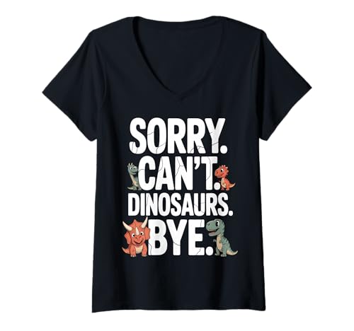 Damen Lustiger Dinosaurier T-Shirt mit V-Ausschnitt von Paleontology Apparel