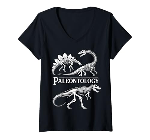 Damen Paläontologie Dinosaurier Skelett Fossil Study Science T-Shirt mit V-Ausschnitt von Paleontology Apparel