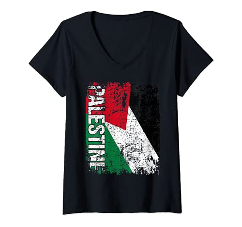 Damen PALÄSTINA Flagge | Damen Herren Kinder PALÄSTINA T-Shirt mit V-Ausschnitt von Palestine Family Shop