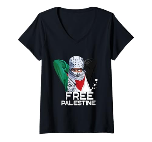 Damen Palästina Girl Free Palästina Schal Shemagh T-Shirt mit V-Ausschnitt von Palestine Gaza, Free Palestine