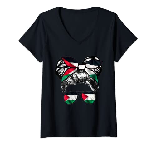 Damen Flag Of Palestinian Girl Palestine Woman Wear Hair Accessory T-Shirt mit V-Ausschnitt von Palestine Store