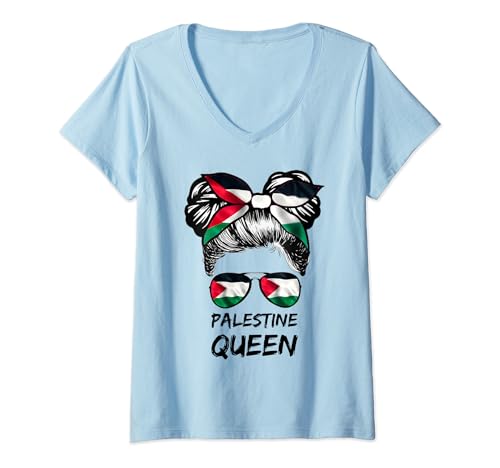 Damen Palästinensische Königin Palästinensische Damen Flagge Palästinenser Mädchen T-Shirt mit V-Ausschnitt von Palestine Store