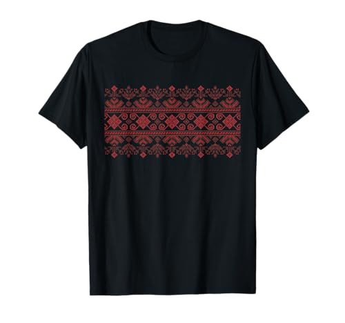 Palästina Tatreez Designs T-Shirt - Männer - Unisex-Erwachsene - Schwarz - S - Halbarm - Klassisch - Ethnisch-Klassisch - Kunstvolle Arabische Tatreez Designs von Palestine Tatreez Designs
