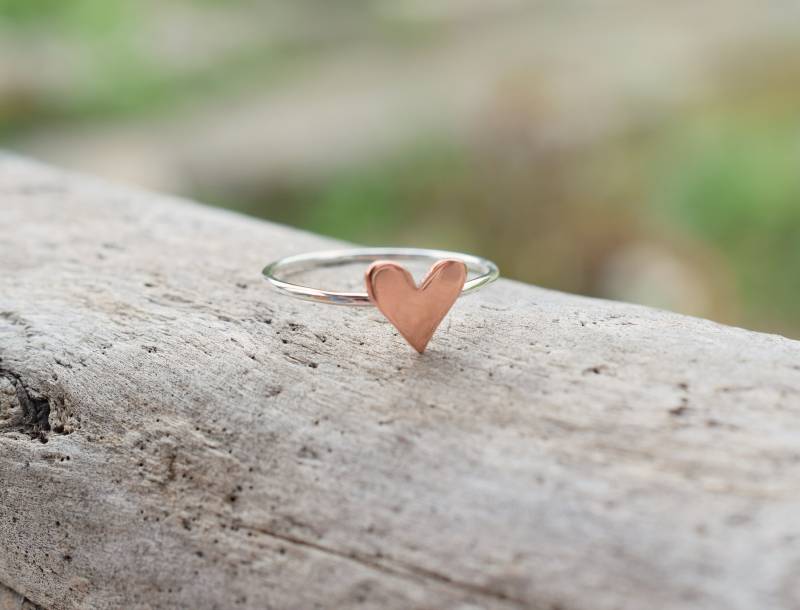 Kupfer Herz Ring, 1, 2 Mm Sterling Silber Stapelring, Stapelring von PalidouCreations