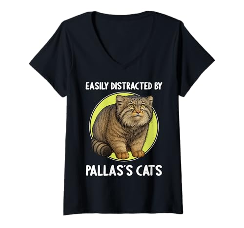 Damen Pallaskatzen Manul Pallaskatze T-Shirt mit V-Ausschnitt von Pallaskatzen Manul Pallaskatze Tier Shop
